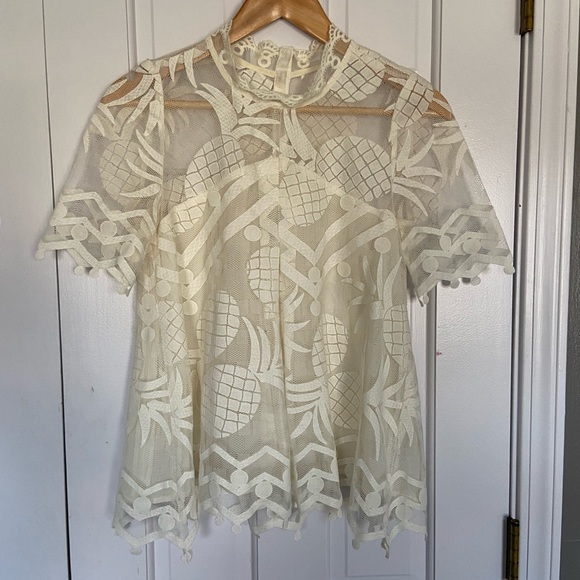 Anthropologie HD in Paris Ivory Lace Pineapple Top - Picture 2 of 12